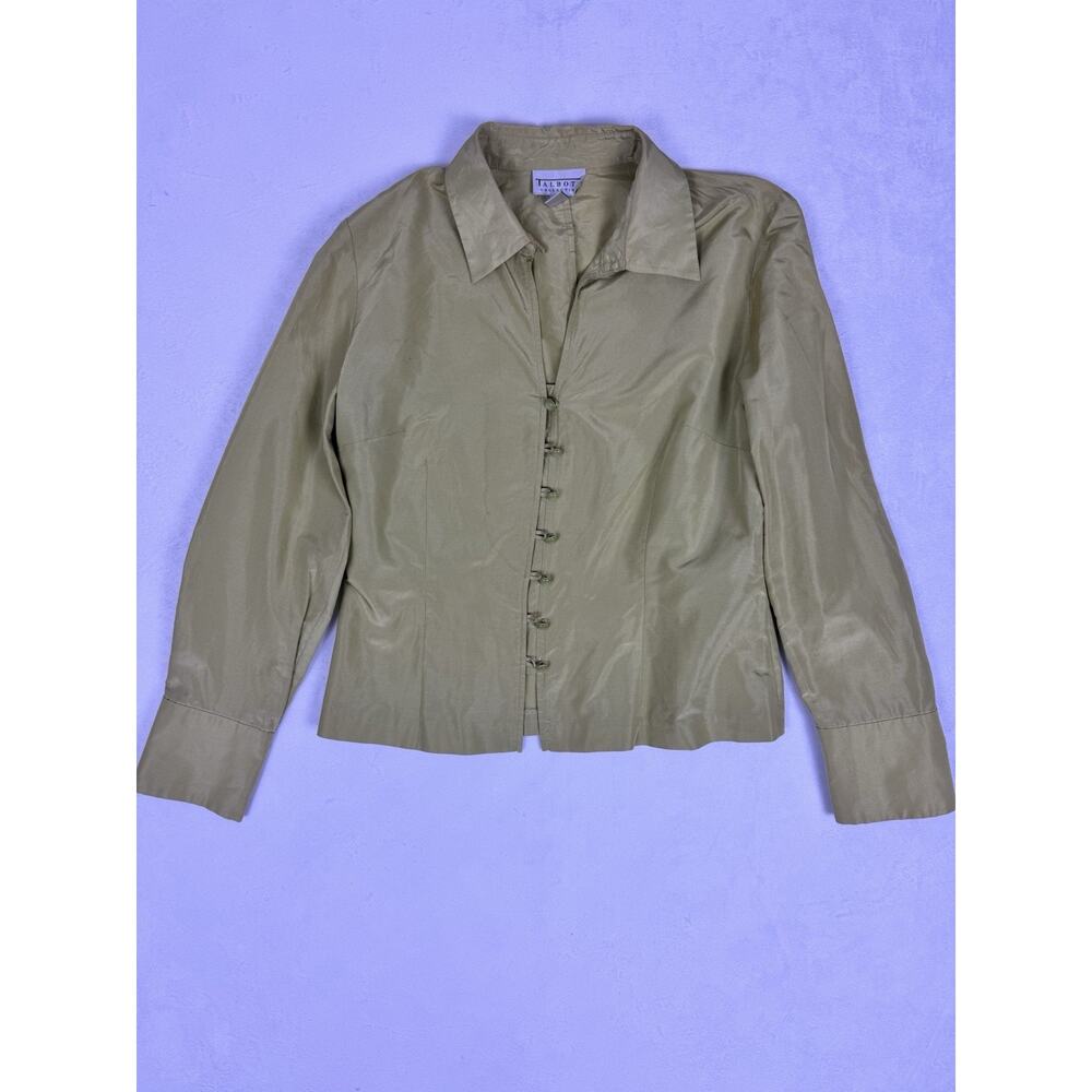 Talbots Lime Green Blouse Womens Size 12 Cotton Silk Career Top Lightweight